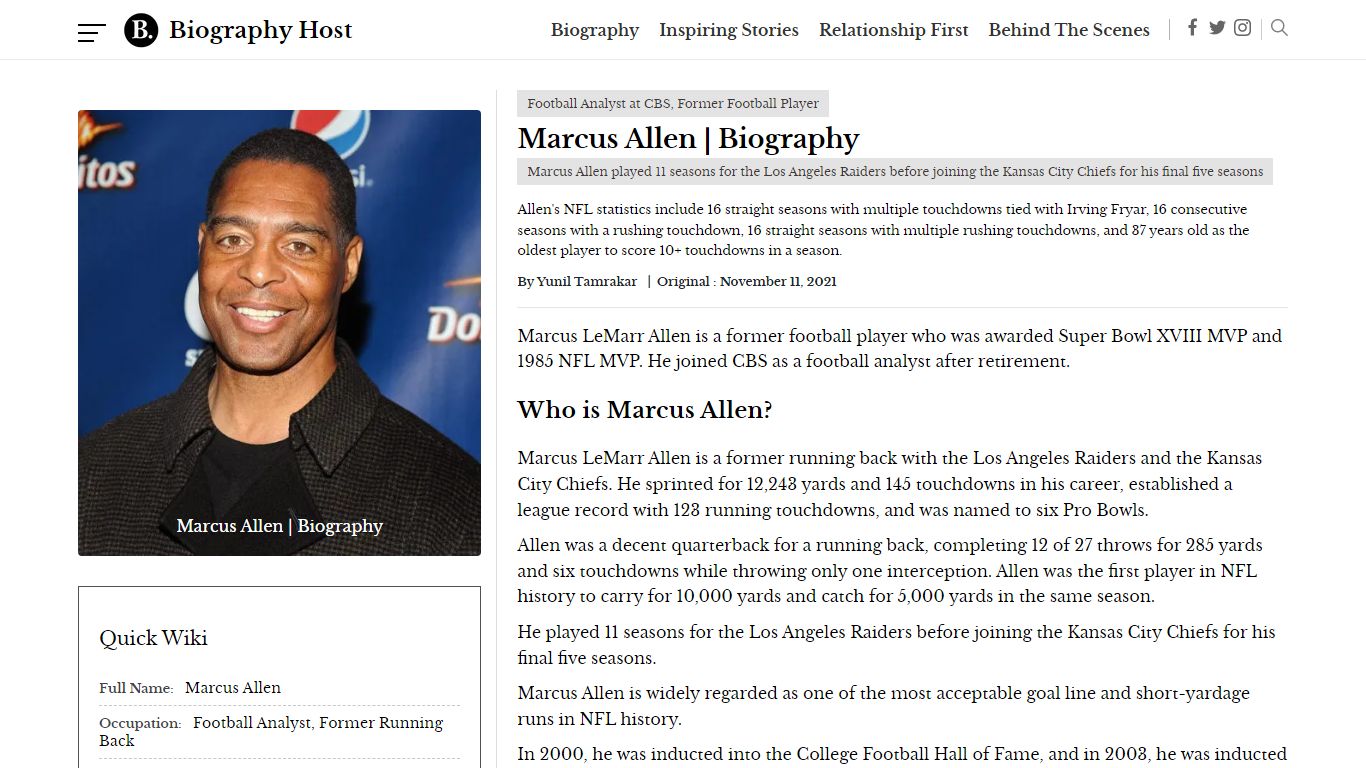 Marcus Allen - Wife, Net Worth, Son & Father - Biography